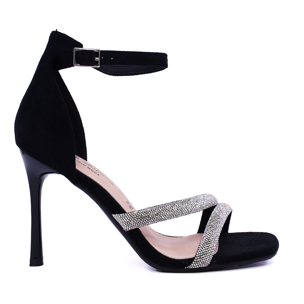 Sandale cu toc inalt si strasuri femei Solo Donna negre 1161DS7200VN