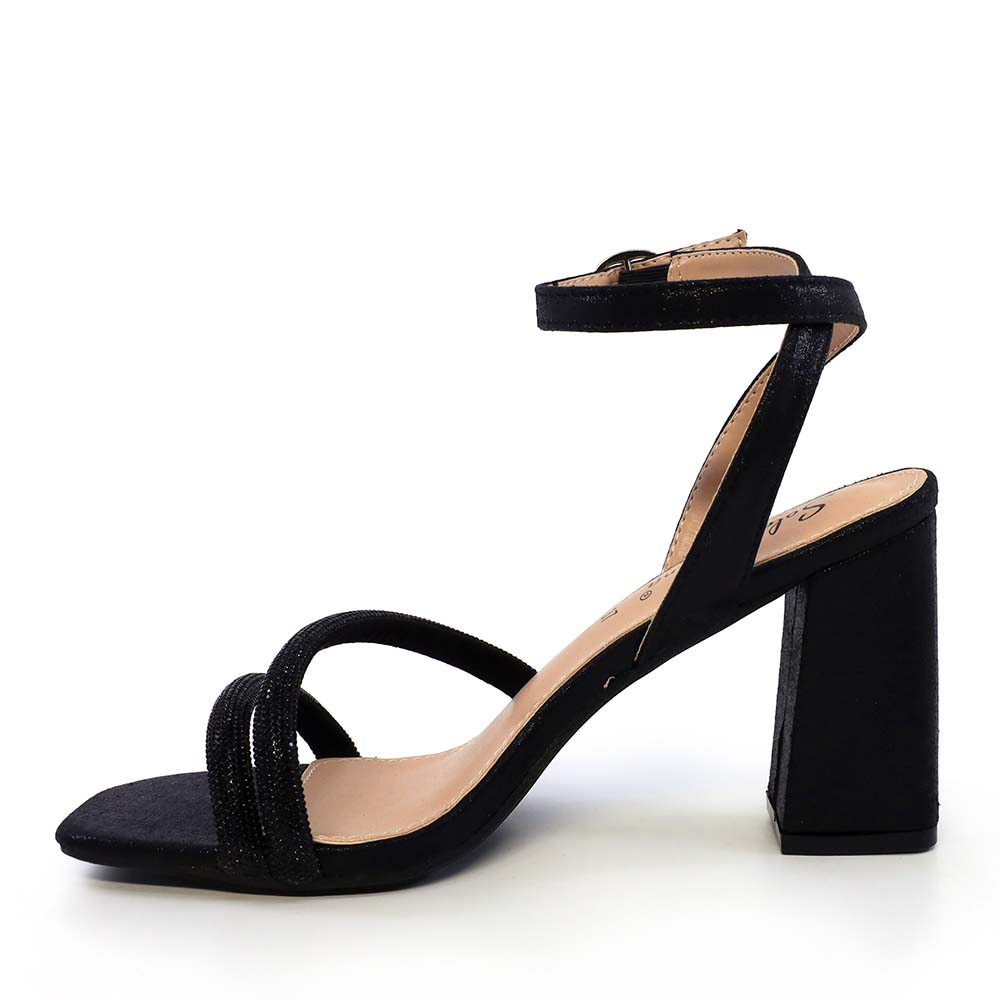 Sandale cu ștrasuri femei Solo Donna negre cu toc înalt 2549ds8794vn