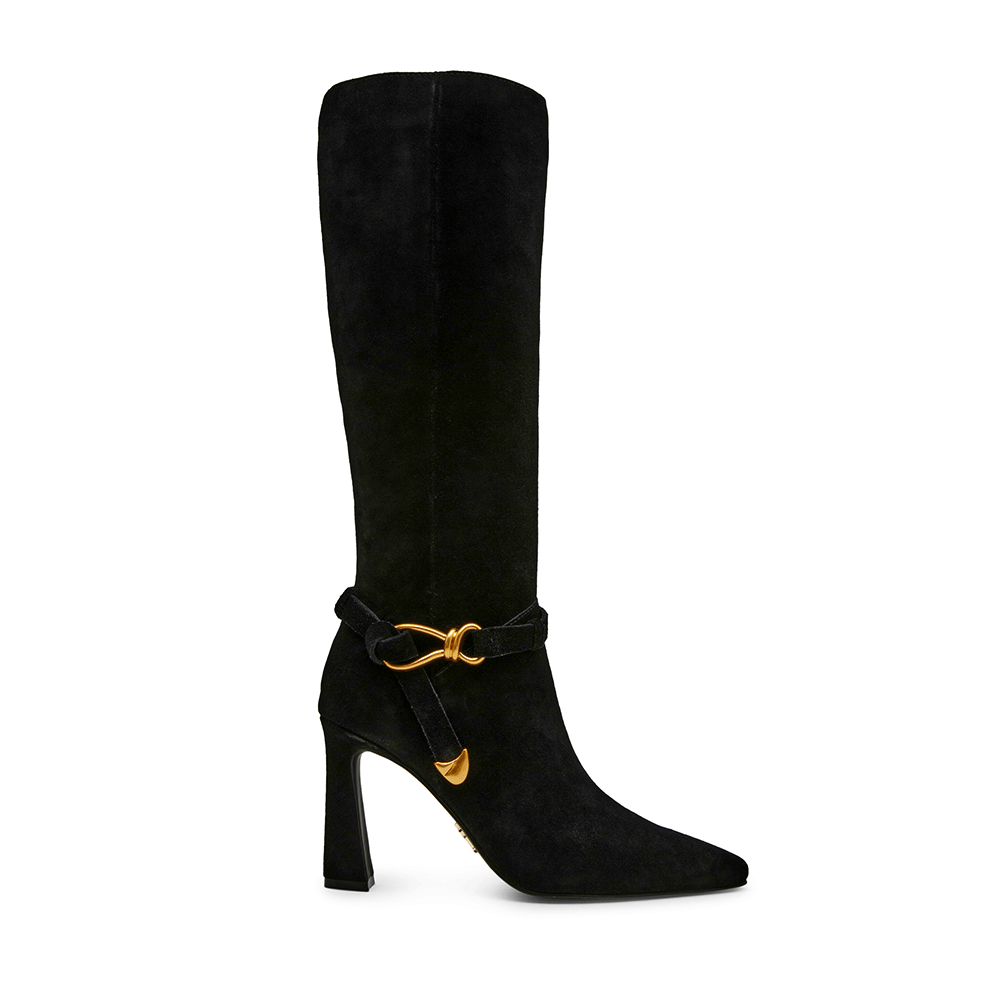 Cizme cu toc înalt femei Steve Madden Sirrens negre din piele întoarsă 1460DCSIRRENSVN
