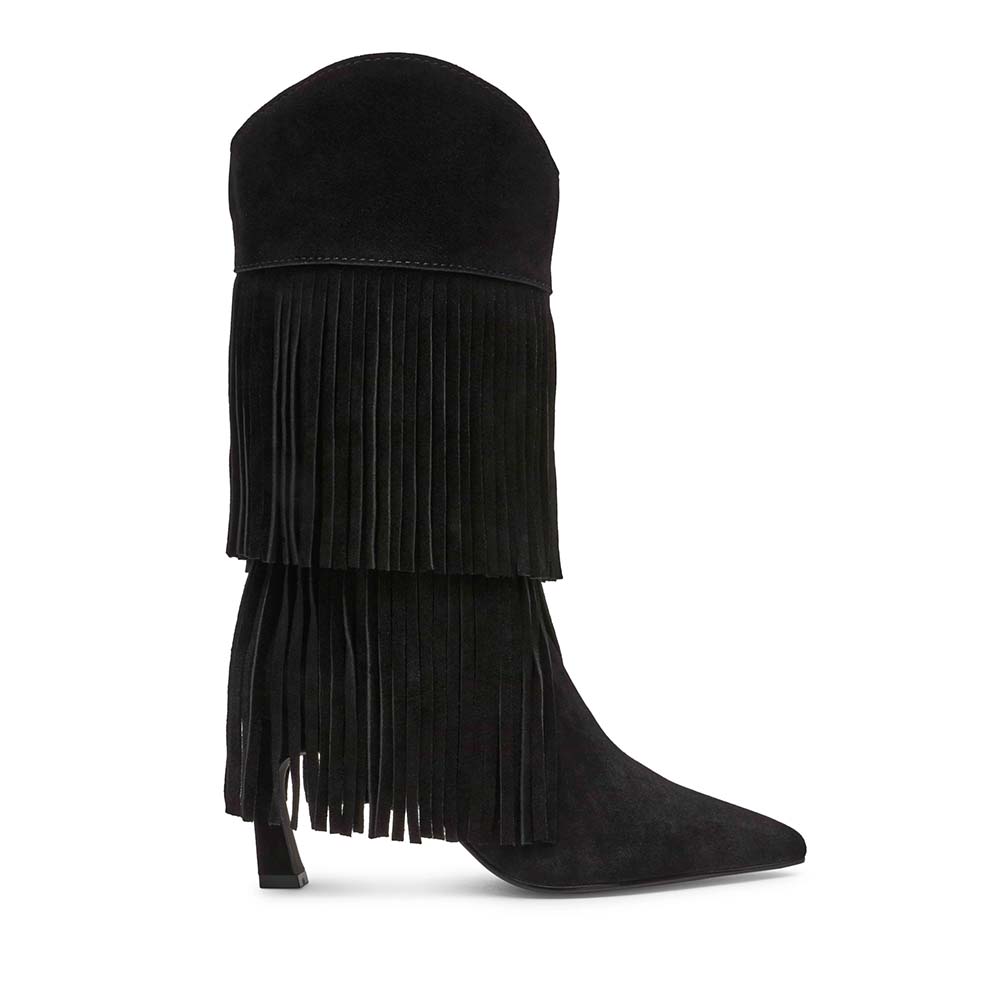 Cizme tubulare femei Steve Madden negre din piele întoarsă și textil 1462DCTorchVN