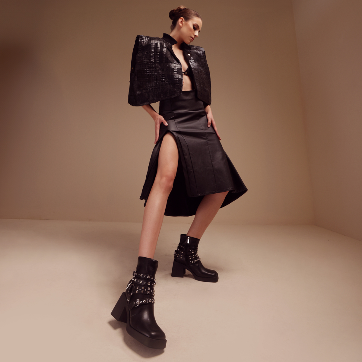 Ghete biker femei Steve Madden Kolton negre din piele cu toc 1468DGKOLTONN - 1 | YEO