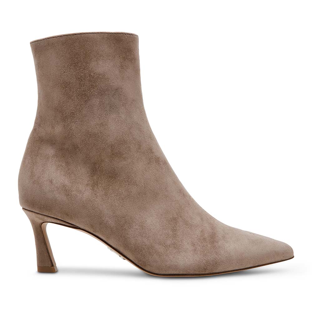 Ghete cu toc mic femei Steve Madden Lulah taupe din piele întoarsă 1460DGLULAHVTA