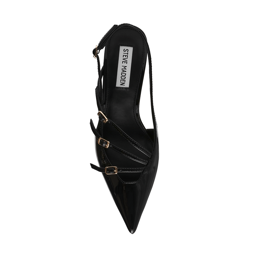 Pantofi cu toc slingback femei Steve Madden Liana negri din lac 1469ddlianaln
