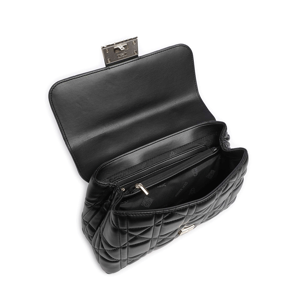 Poșetă satchel femei Steve Madden Vault neagră cu logo 1662POSSBvaultN