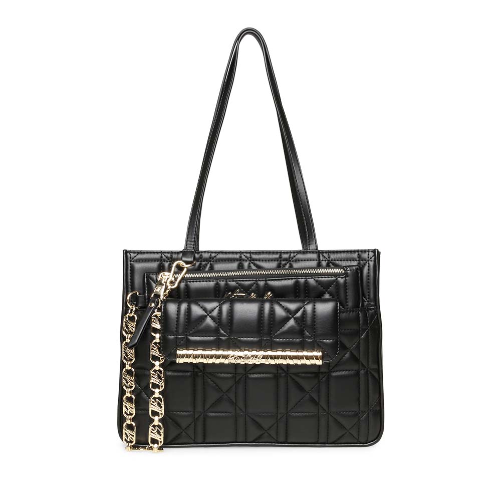 Poseta tote femei Steve Madden Silvo neagra cu logo 1662POSSBsilvoN