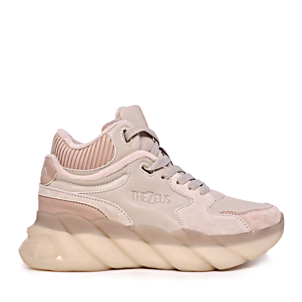 Sneakers high top femei Thezeus bej din piele întoarsă și textil 3730DG7005VBE