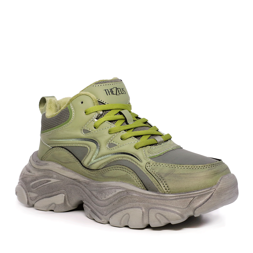 Sneakers high top femei Thezeus verzi din piele și textil 3730DG1909V - 1 | YEO