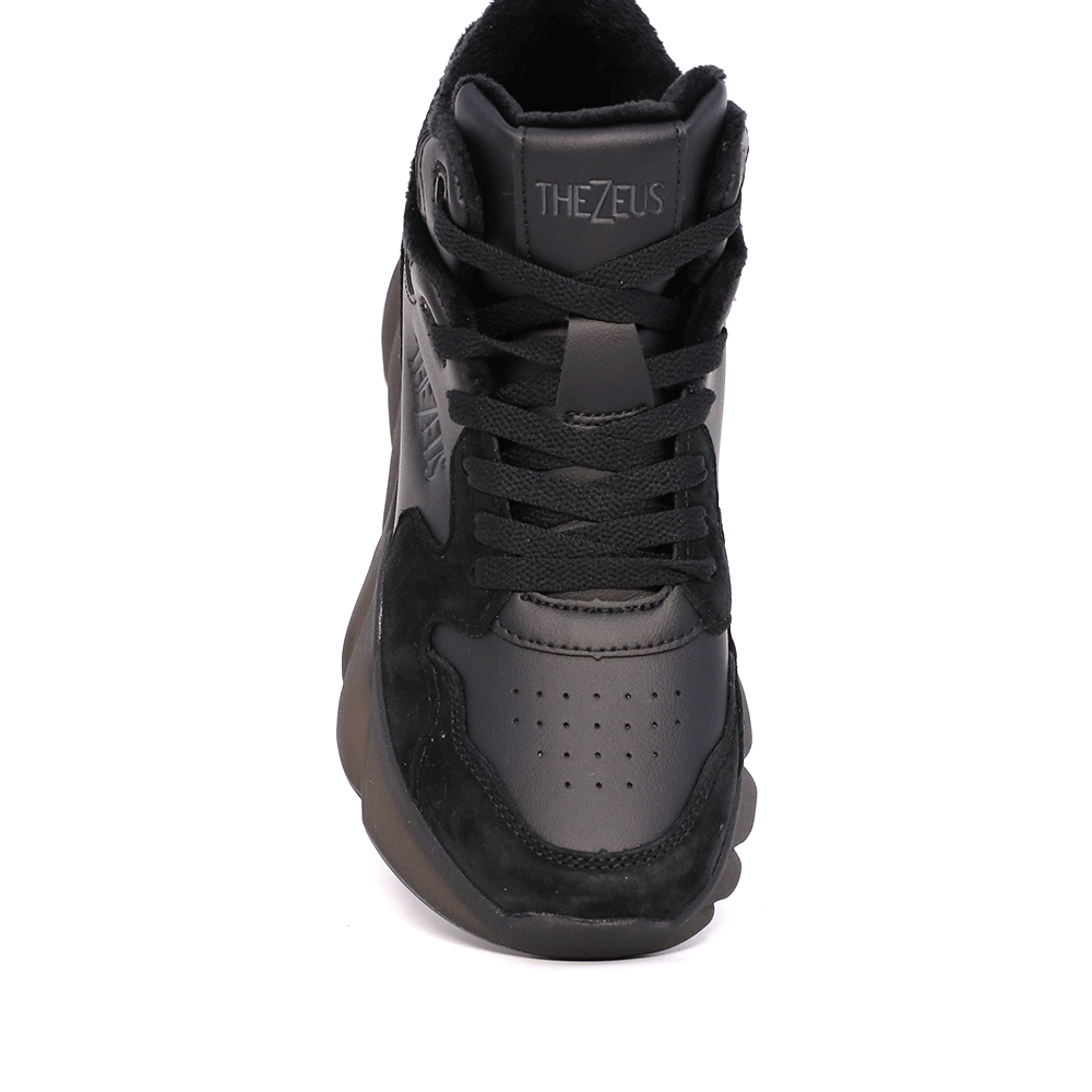Sneakers high top Thezeus negri din piele întoarsă și textil 3730DG7005VN