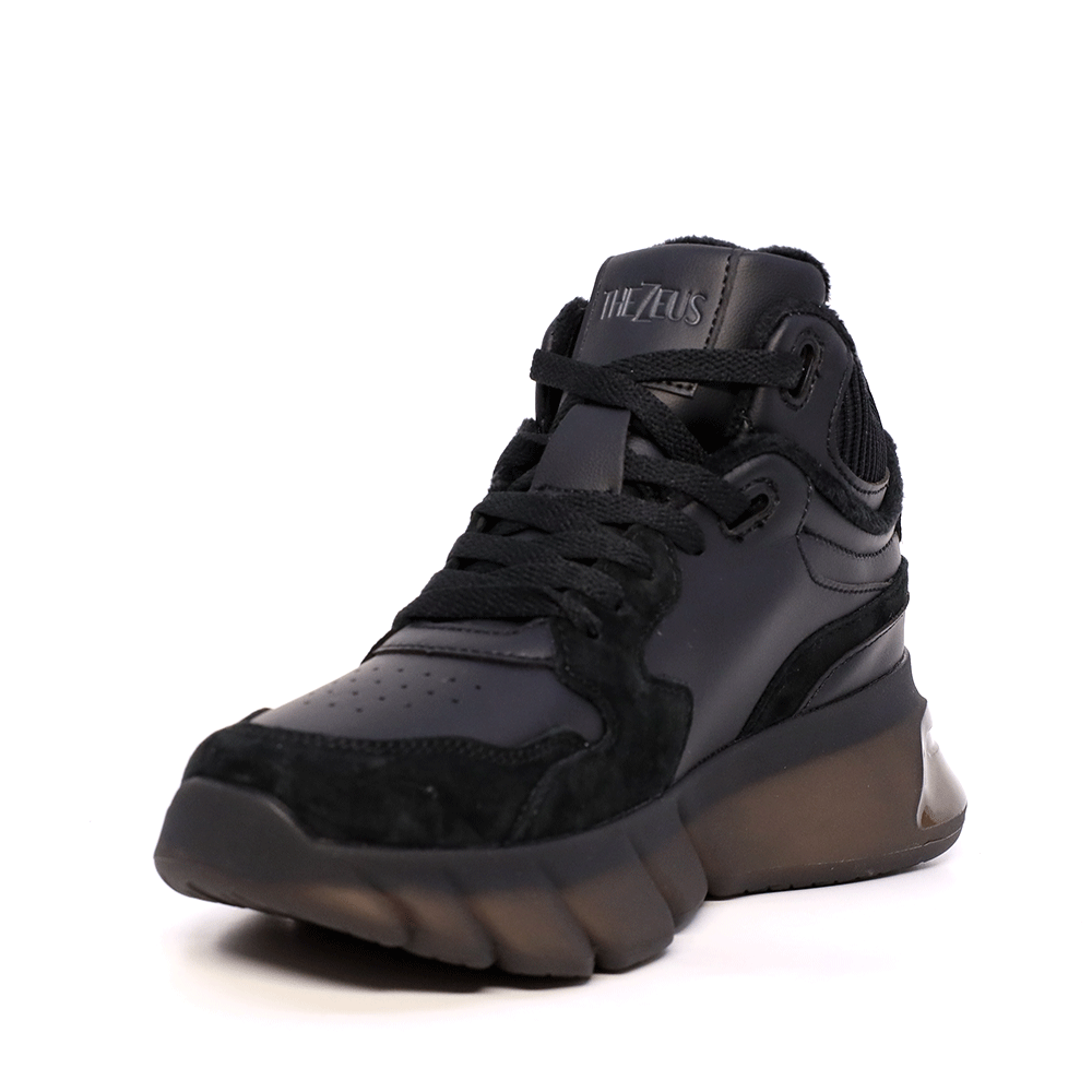 Sneakers high top Thezeus negri din piele întoarsă și textil 3730DG7005VN