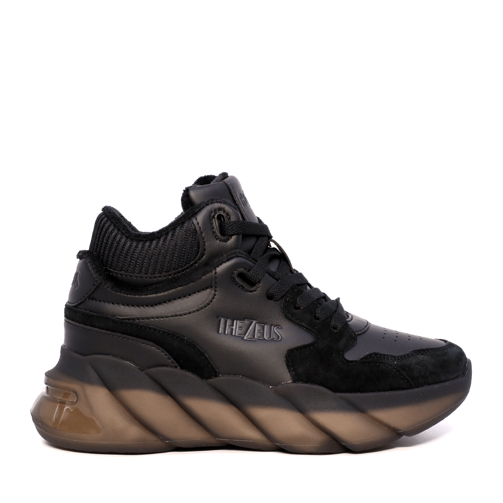Sneakers high top Thezeus negri din piele întoarsă și textil 3730DG7005VN