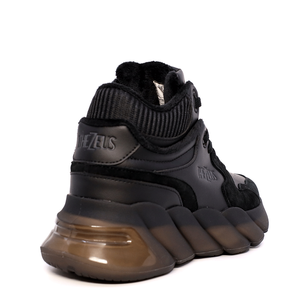 Sneakers high top Thezeus negri din piele întoarsă și textil 3730DG7005VN