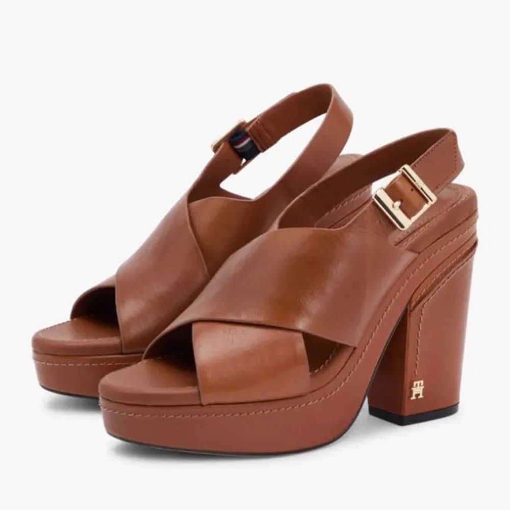 Sandale cu toc femei Tommy Hilfiger maro din piele 3411DS9274M - imagine 2