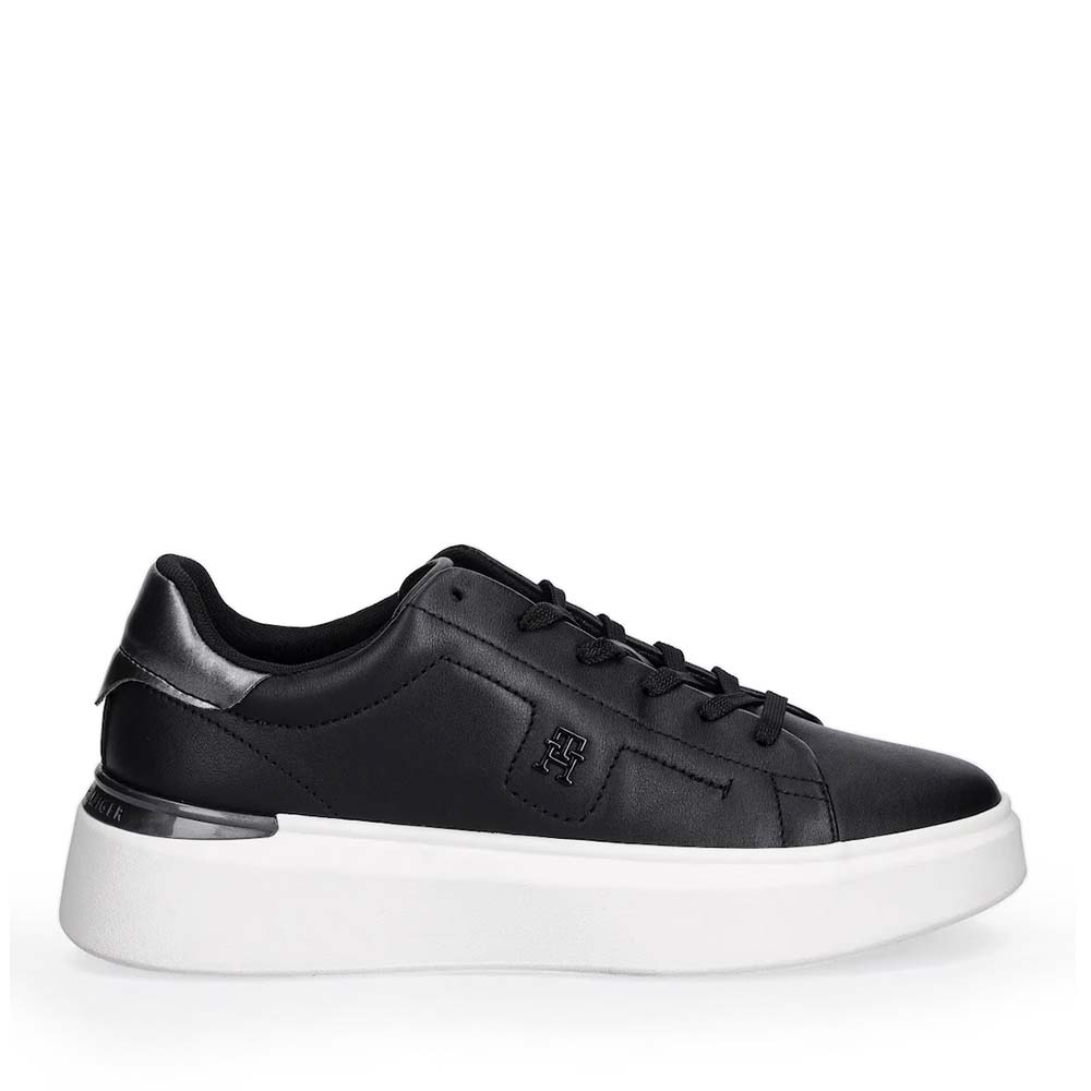 Sneakers femei Tommy Hilfiger negri din piele cu logo 3410DP8817N