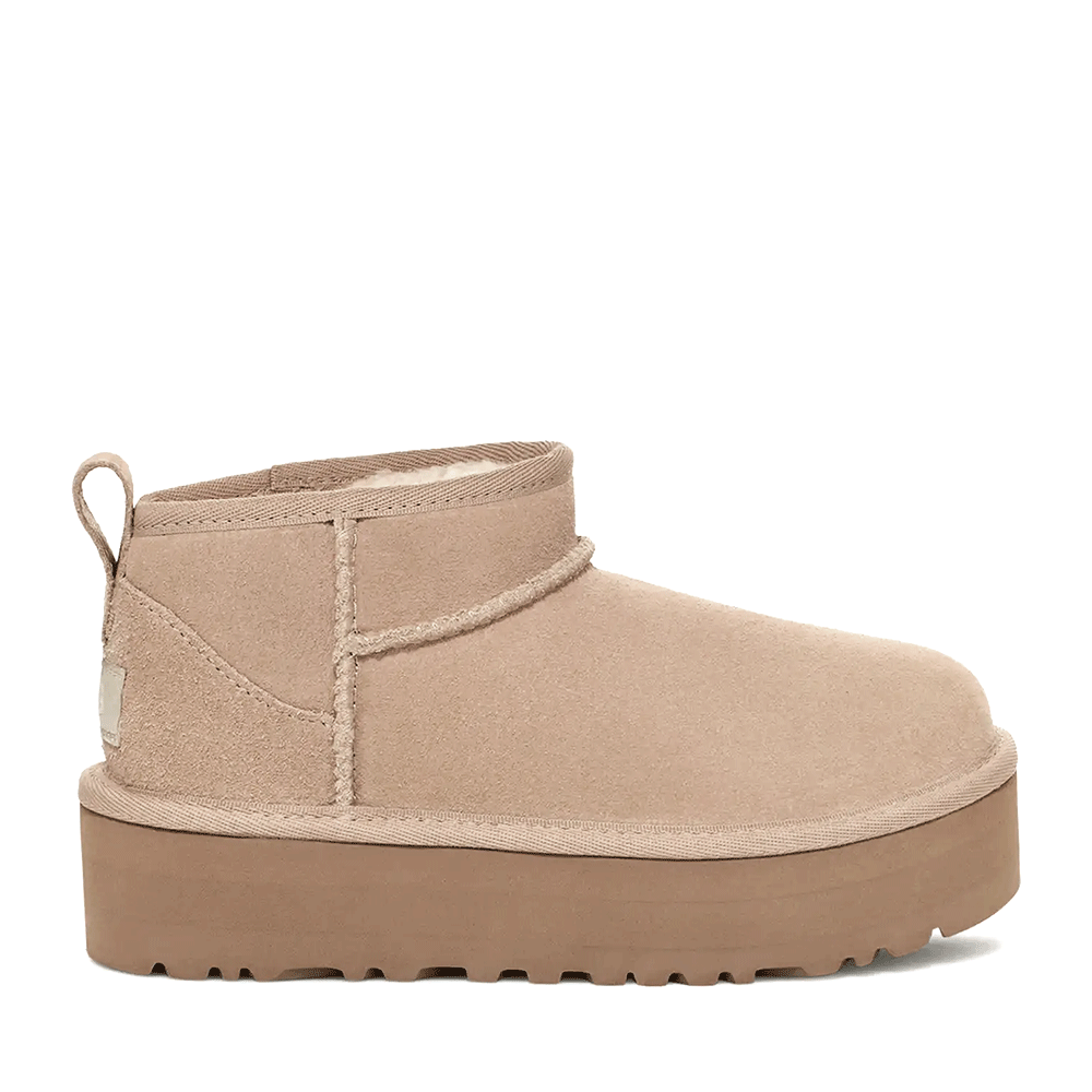 Ghete femei UGG Classic Ultra Mini Platform sand din piele întoarsă 2390DG1157791KVBE