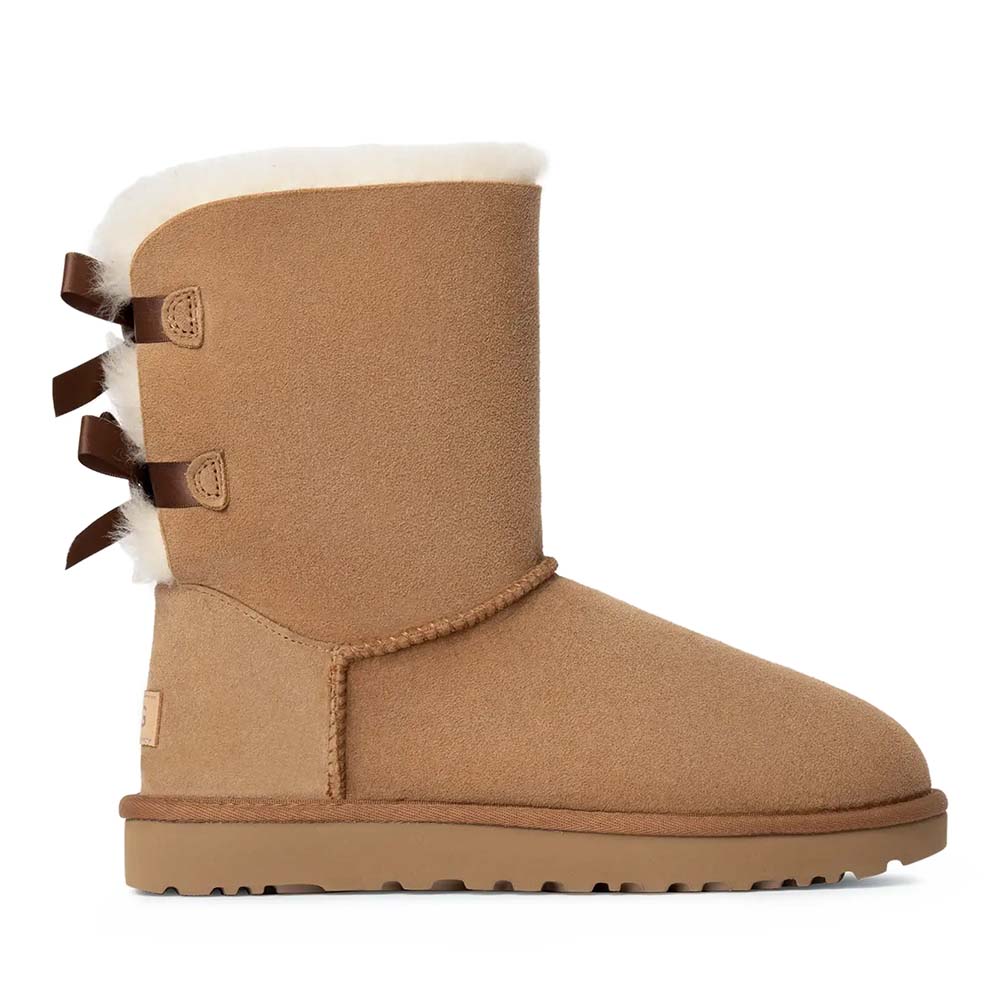 Ghete îmblănite femei UGG Bailey Bow II chestnut din piele întoarsă 2390DG1016225VCO