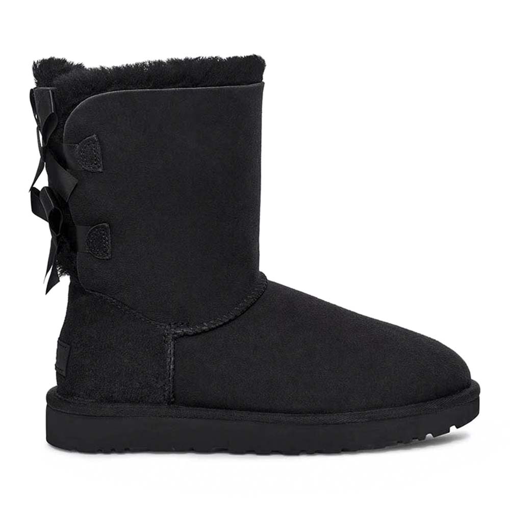 Ghete îmblănite femei UGG Bailey Bow II negre din piele întoarsă 2390DG1016225VN