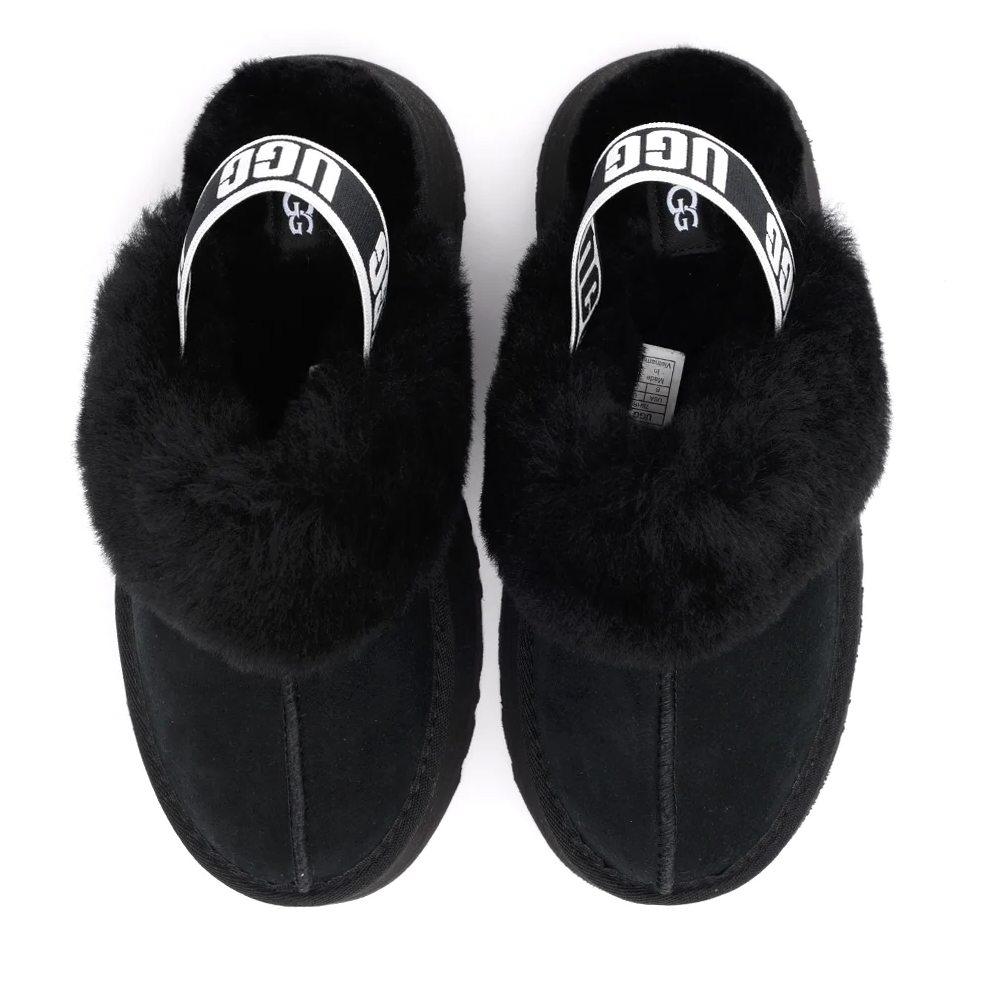 UGG Saboți îmblăniți femei UGG Funkette Black din piele întoarsă