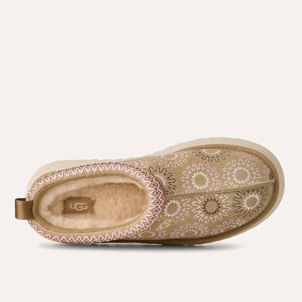 Saboți îmblăniți femei UGG Tazz Sun Stitch mustard seed din piele întoarsă 2391DPP1178193VBE