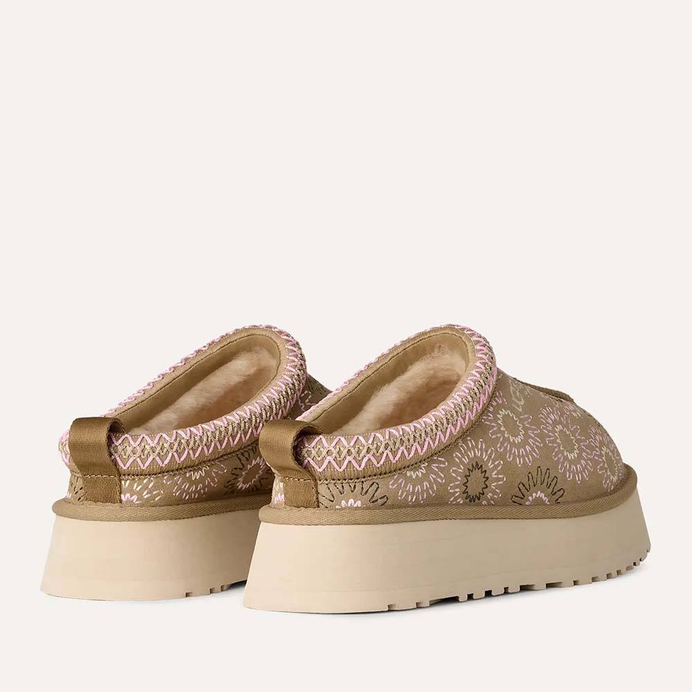 Saboți îmblăniți femei UGG Tazz Sun Stitch mustard seed din piele întoarsă 2391DPP1178193VBE