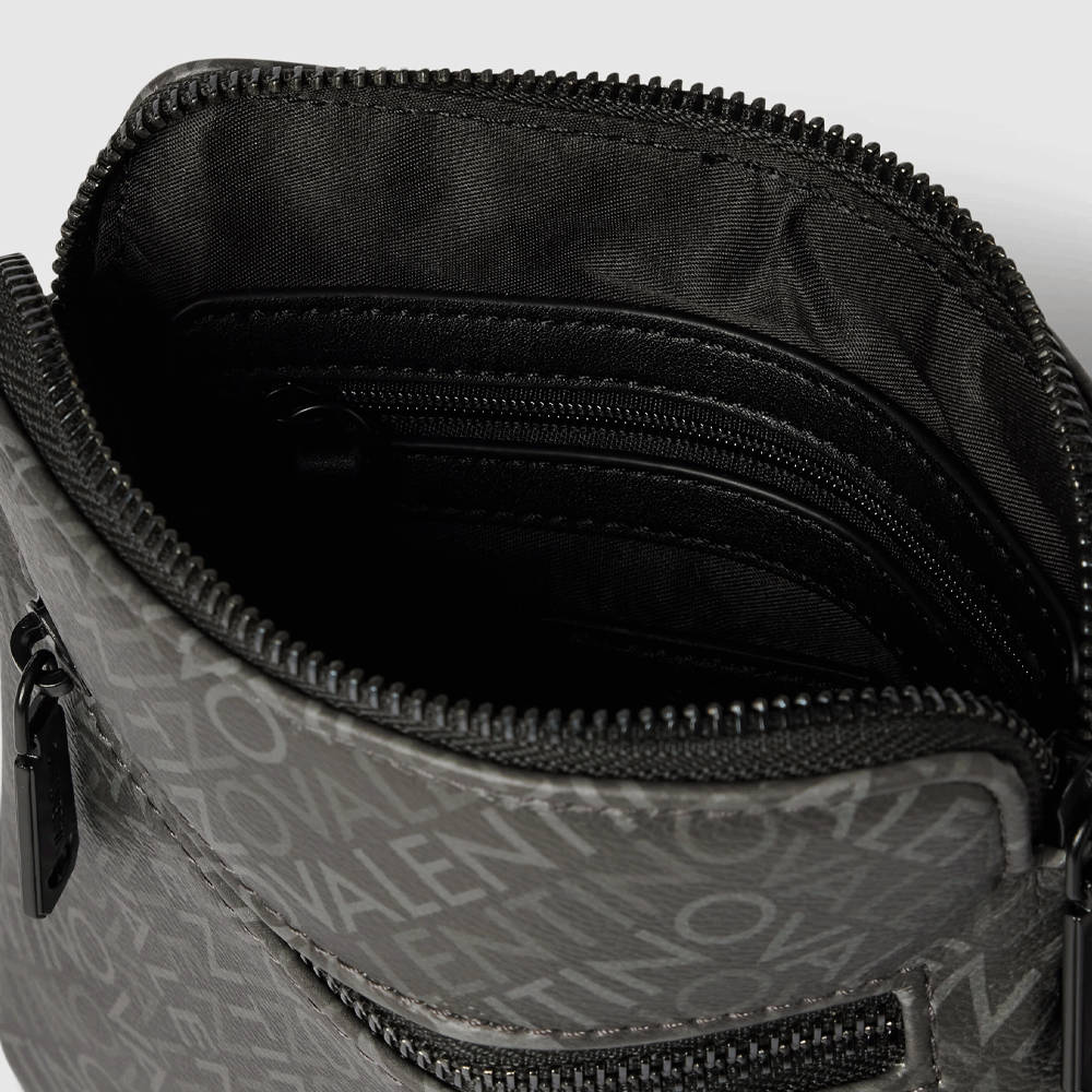 Men's Valentino Tyrone Gray With Black Logo Print Crossbody Bag 1987BGEA7M905N