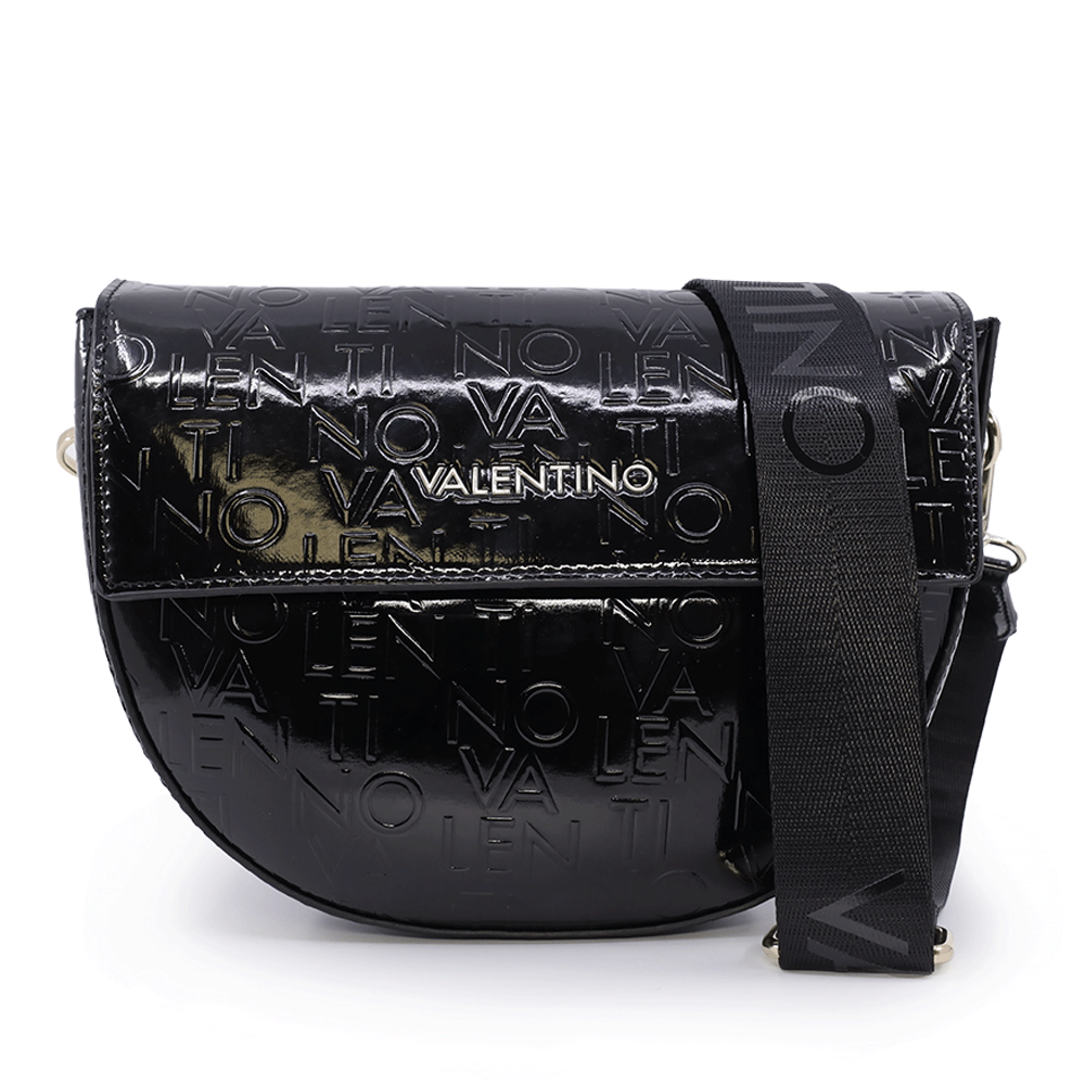 Valentino Poșetă crossbody femei Valentino neagră din lac cu logo